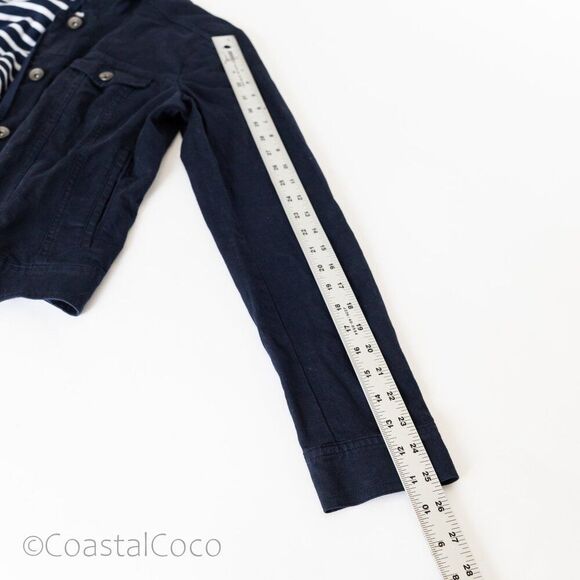 Splendid Navy Hooded Denim Jacket Striped zip-up M, Casual Coastal Preppy - Picture 9 of 9